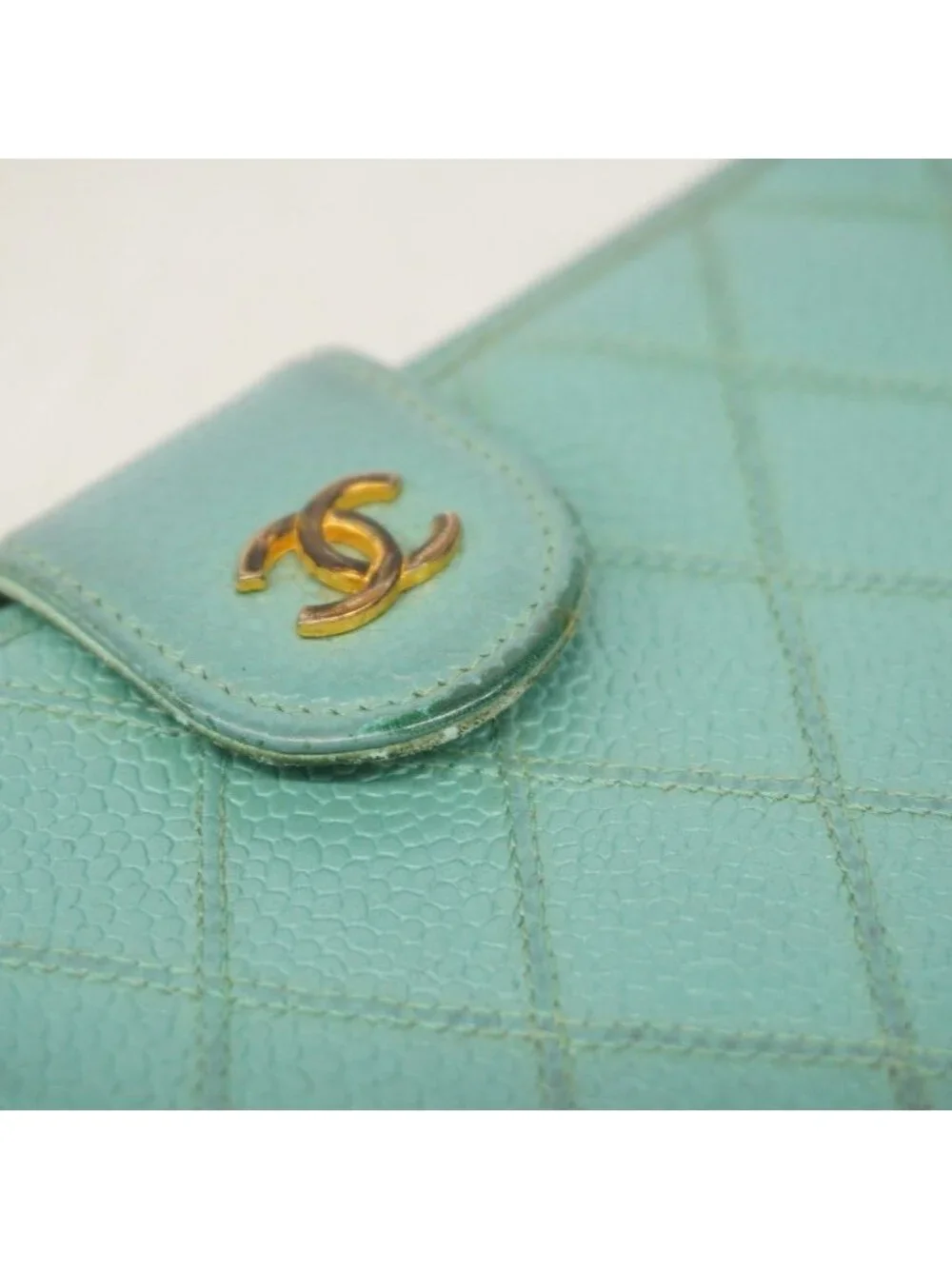 Chanel Wallet Quilted Caviar Leather Mint Green Gold
